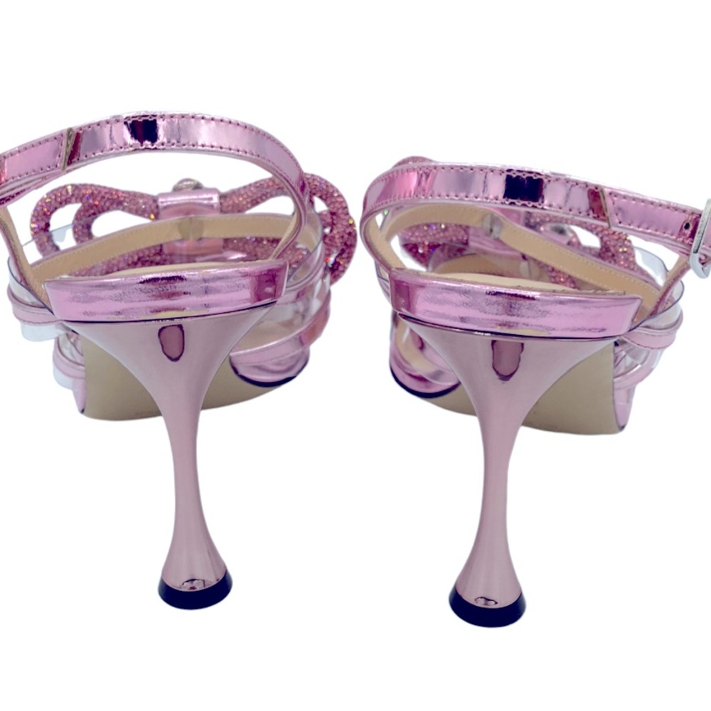 NWOB Mach & Mach Pink Metallic Crystal Embellished Triple Bow Heels - Picture 6 of 8